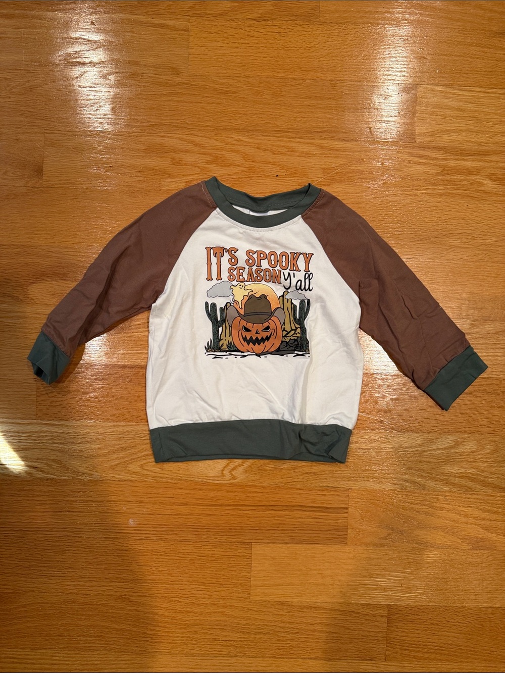 Kids 'It's Spooky Season Y'all' Raglan Top - Brown & White